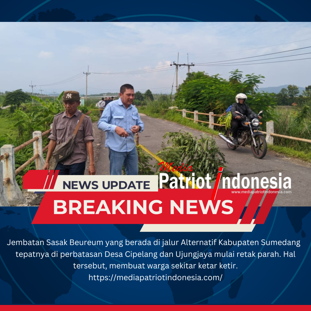 Jembatan Sasak Beureum Kecamatan Ujungjaya Sumedang Retak Parah, Warga Khawatir Hingga Petugas Pasang Police Line